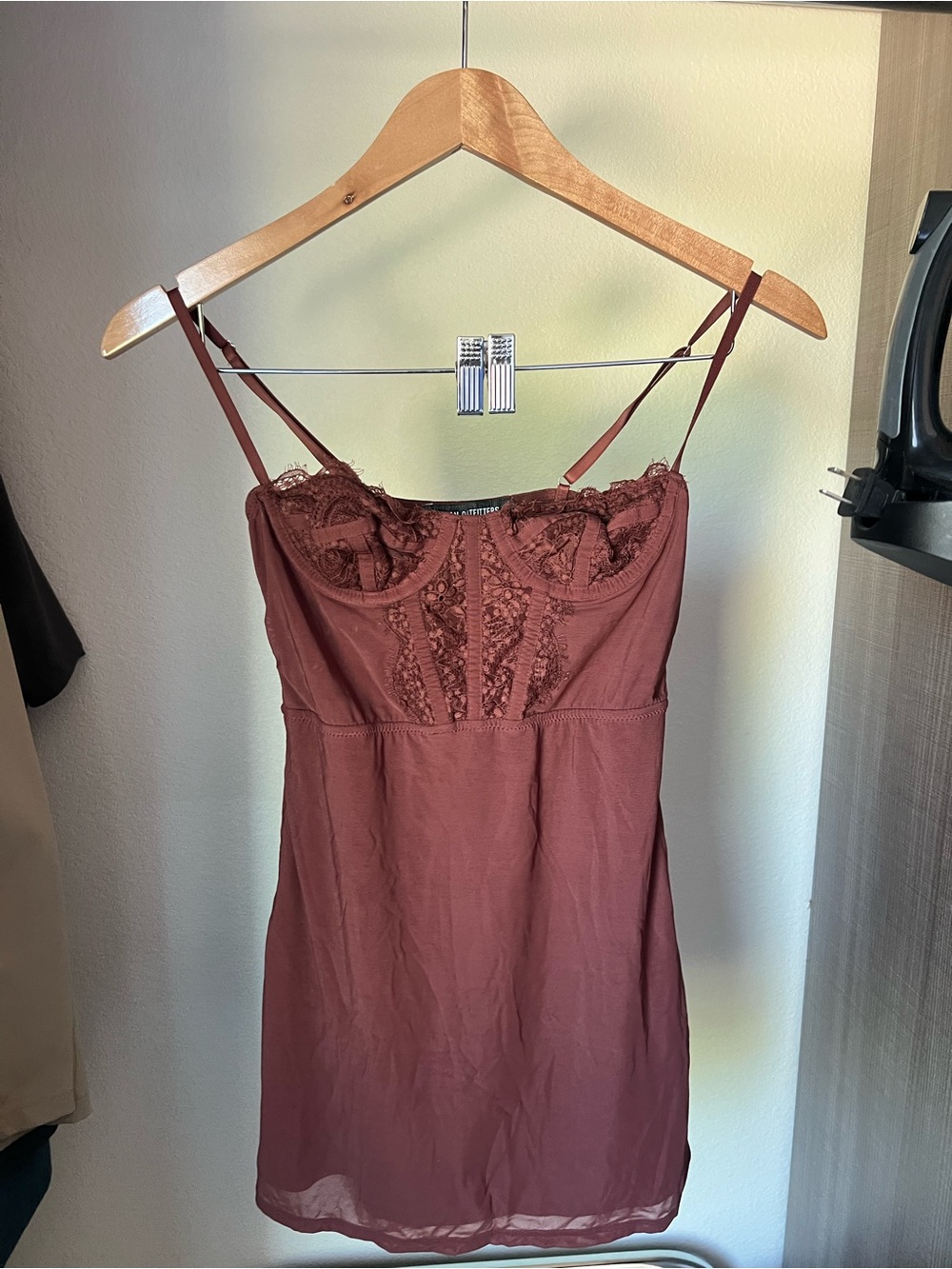 Urban Outfitters Mauve Lace-Trim Mini Dress